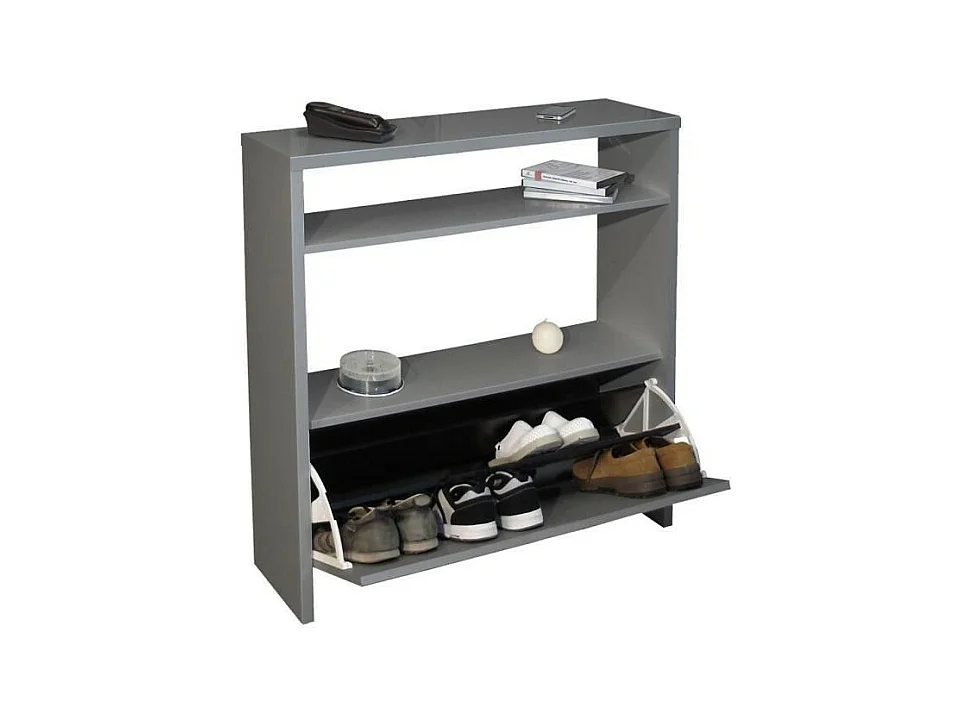 Schoenenkast SCOTT in glanzend grijs - 93 x 25 x 91 cm