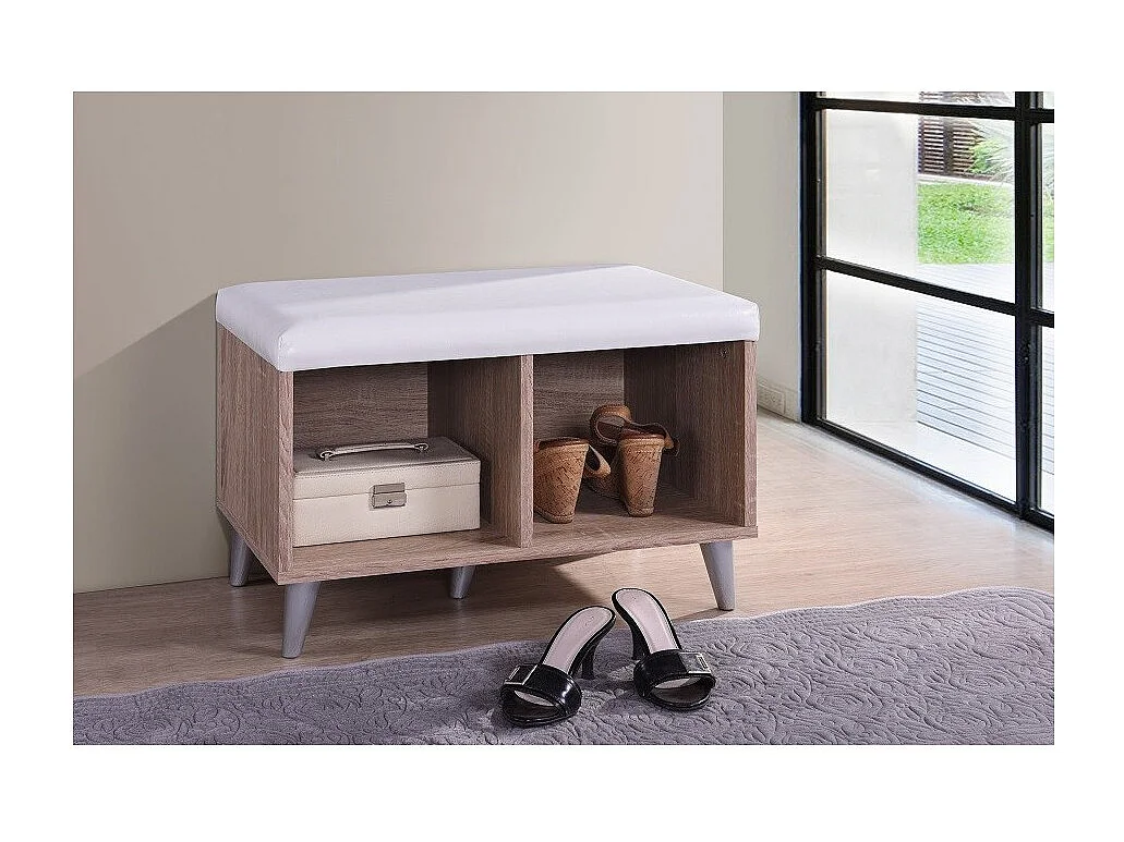 Móvel para sapatos SIDE com 2 compartimentos largos, cor carvalho Sonoma e branco.