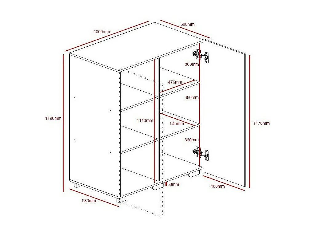 Rangement double portes TINY – 100x120 cm – Coloris blanc – Design moderne