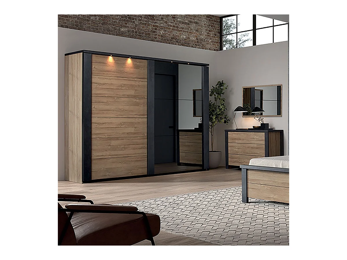 SIWA - Armoire 2 Portes Coulissantes 217cm avec Leds