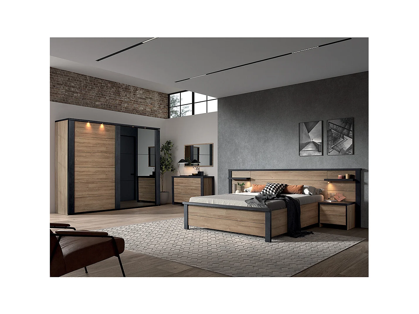 SIWA - Armoire 2 Portes Coulissantes 217cm avec Leds