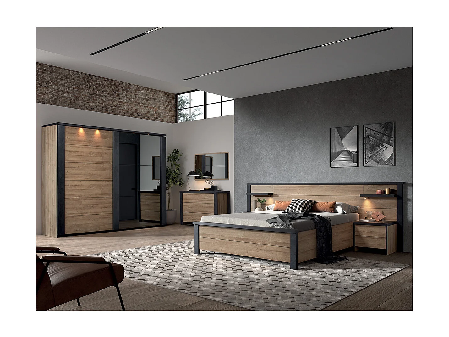 SIWA - Armoire 2 Portes Coulissantes 217cm avec Leds