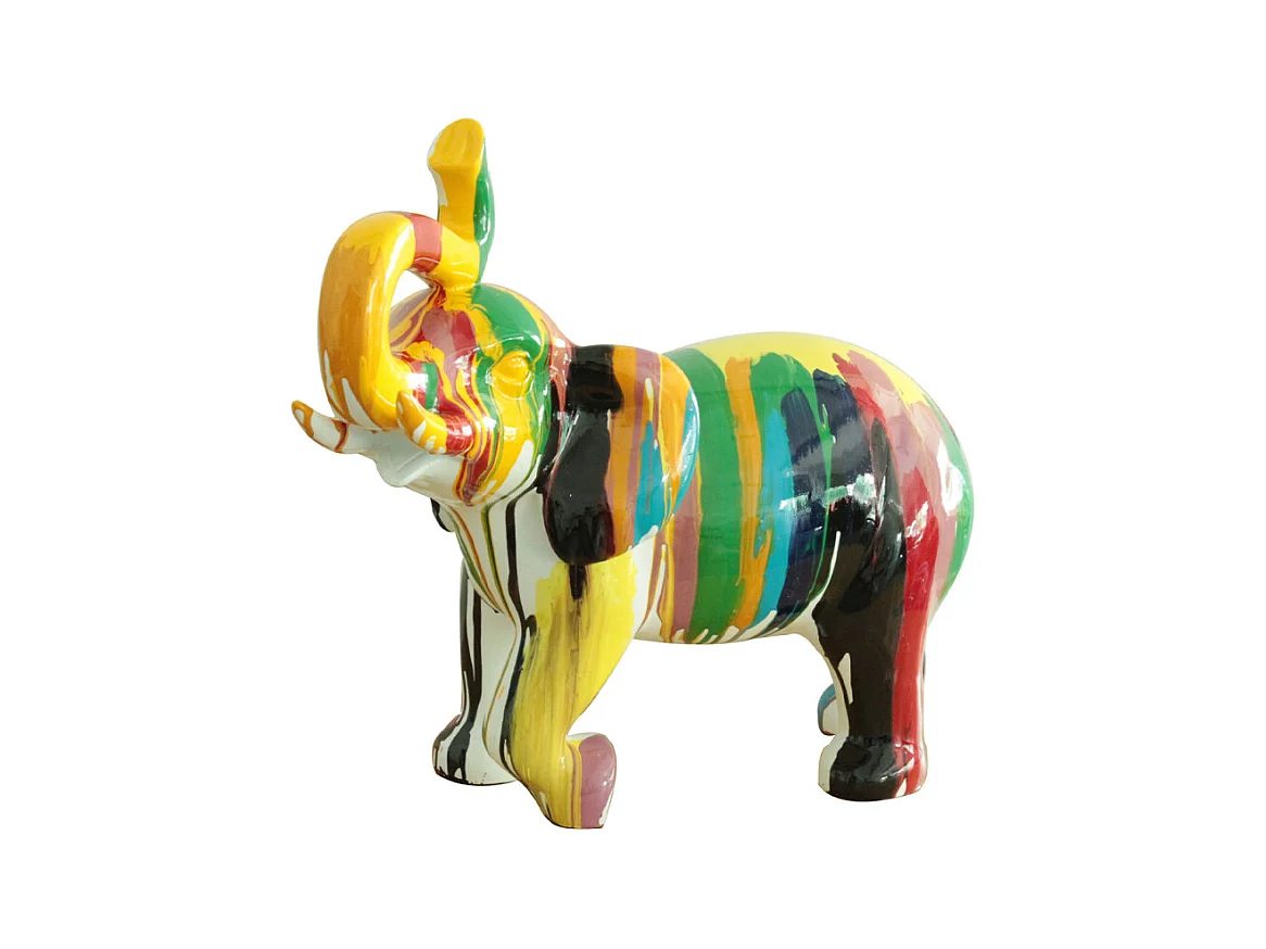 Statue éléphant avec coulures noir et multicolore H51 cm - DUMBO 02