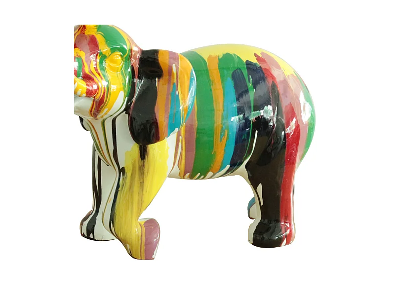 Statue éléphant avec coulures noir et multicolore H51 cm - DUMBO 02