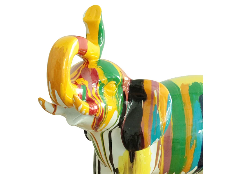 Statue éléphant avec coulures noir et multicolore H51 cm - DUMBO 02