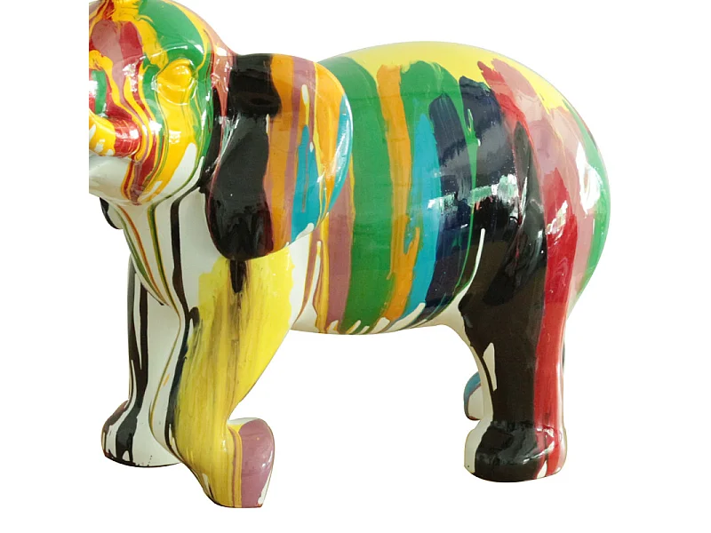 Statue éléphant avec coulures noir et multicolore H51 cm - DUMBO 02