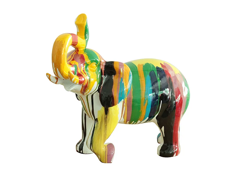 Statue éléphant avec coulures noir et multicolore H51 cm - DUMBO 02