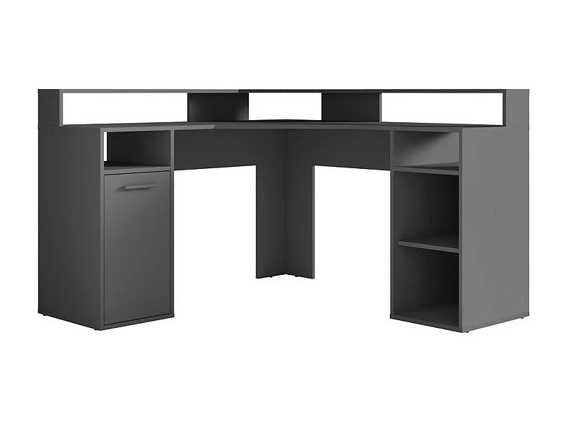 Mesa de canto design com diversos armazenamentos coleção OFFICE na cor cinza.