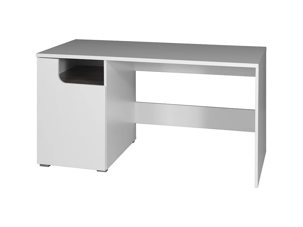 Bureau Droit Moderne RICCO - Coloris Blanc - Avec 1 Porte et 3 Niches de Rangement - 125 x 75 x 60 cm