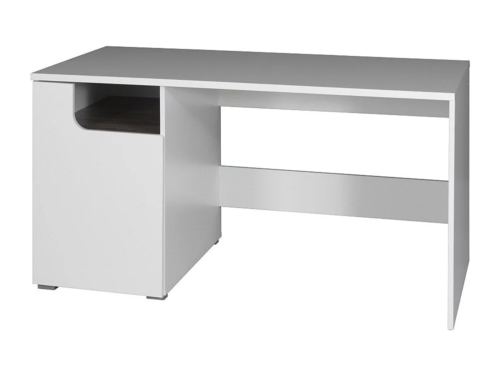 Bureau Droit Moderne RICCO - Coloris Blanc - Avec 1 Porte et 3 Niches de Rangement - 125 x 75 x 60 cm