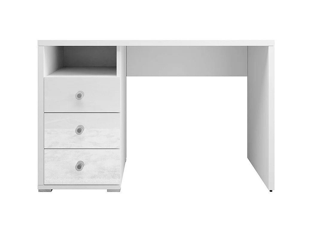Bureau ALBY droit – Blanc brillant – Avec caisson 3 tiroirs et 1 niche