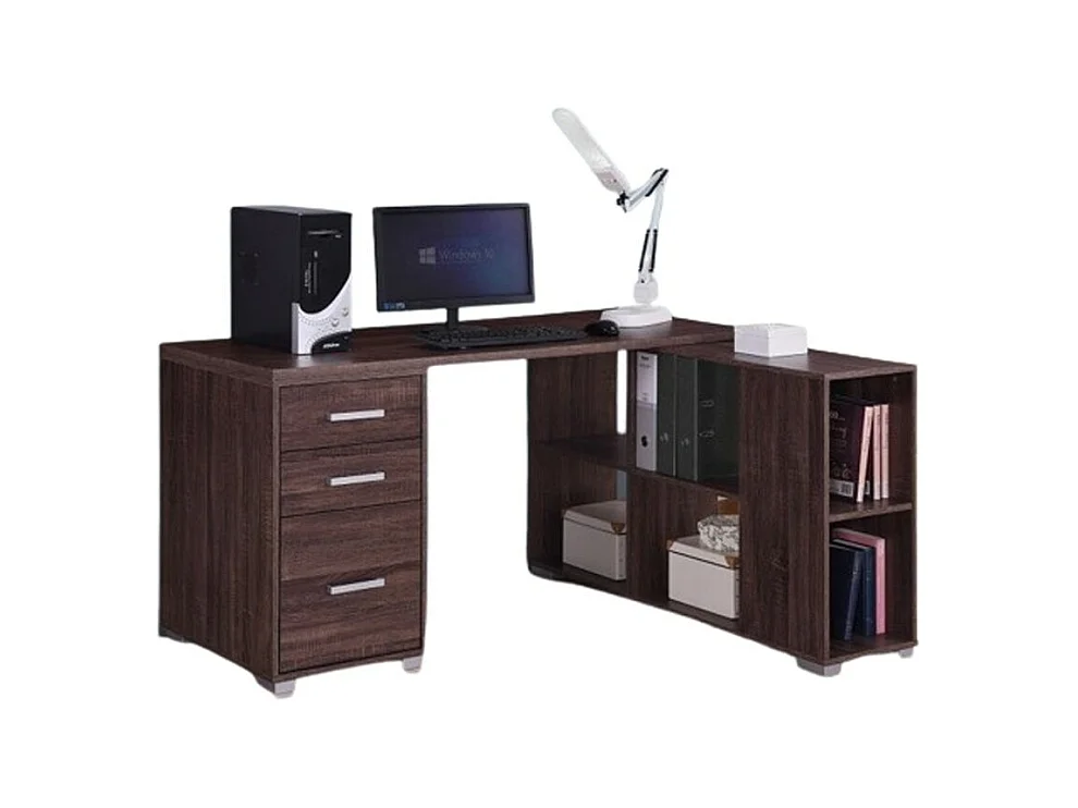 Escritorio de esquina contemporáneo IZMIR – Color nogal y gris – 9 espacios de almacenamiento