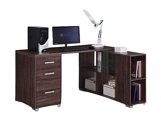 Escritório de canto contemporâneo IZMIR cor nogueira e cinza com puxadores cinzas.