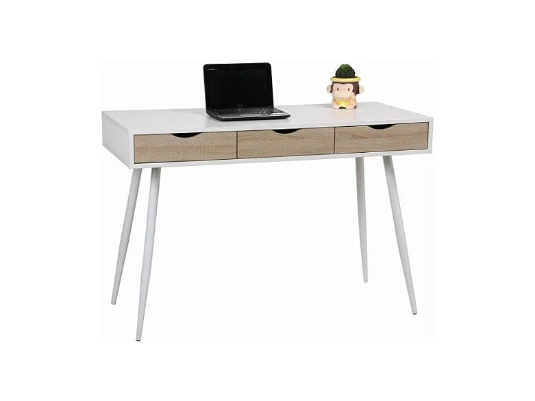 Bureau FLORIDA 3 tiroirs – Coloris blanc effet bois – Style scandinave