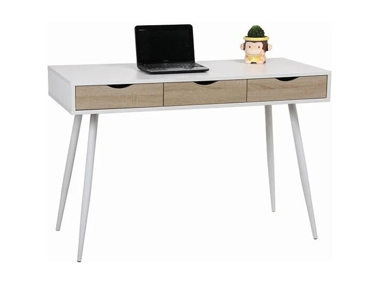 Bureau FLORIDA 3 tiroirs – Coloris blanc effet bois – Style scandinave