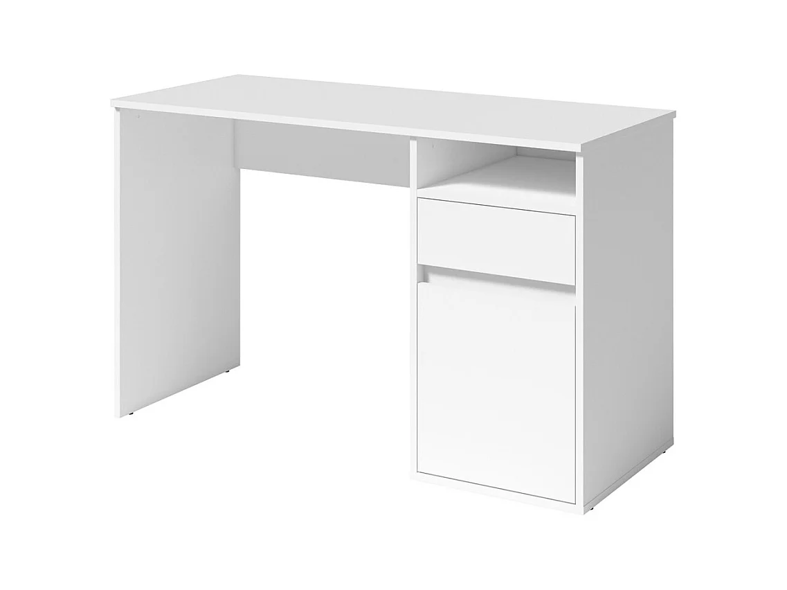 Bureau BILOU blanc – 1 tiroir, 1 porte et 2 niches – Look épuré et lumineux pour chambre enfant