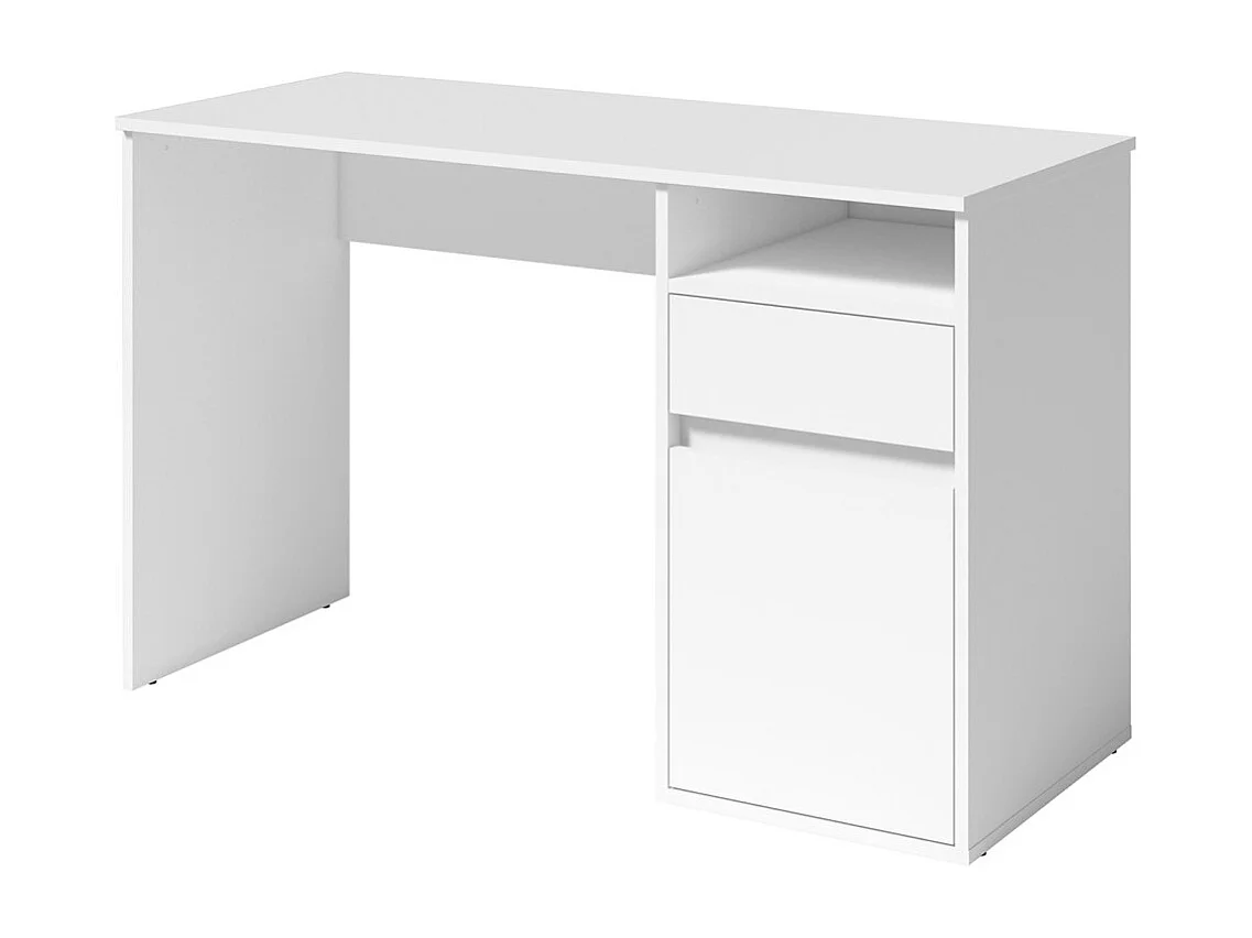 Bureau BILOU blanc – 1 tiroir, 1 porte et 2 niches – Look épuré et lumineux pour chambre enfant