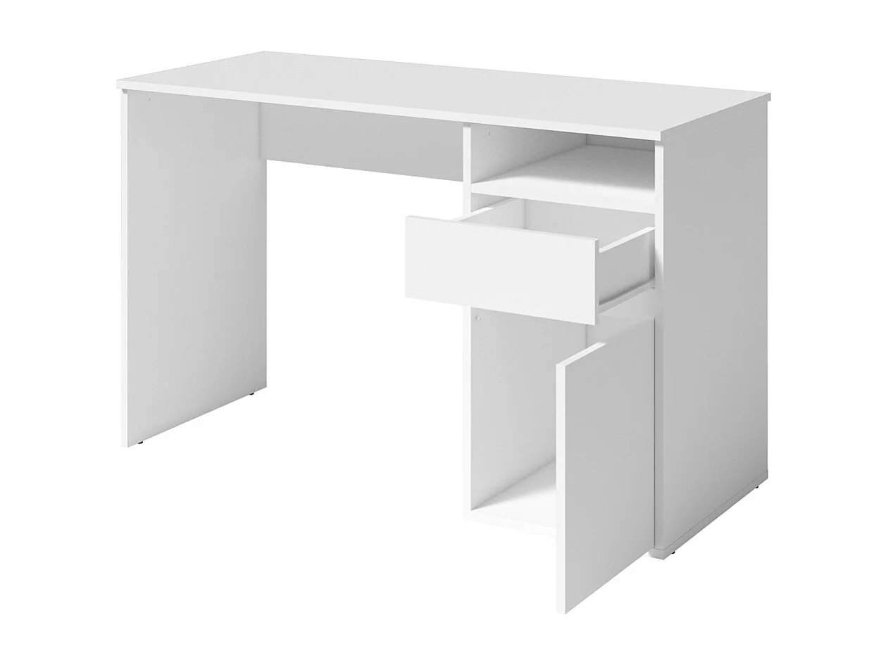 Bureau BILOU blanc – 1 tiroir, 1 porte et 2 niches – Look épuré et lumineux pour chambre enfant