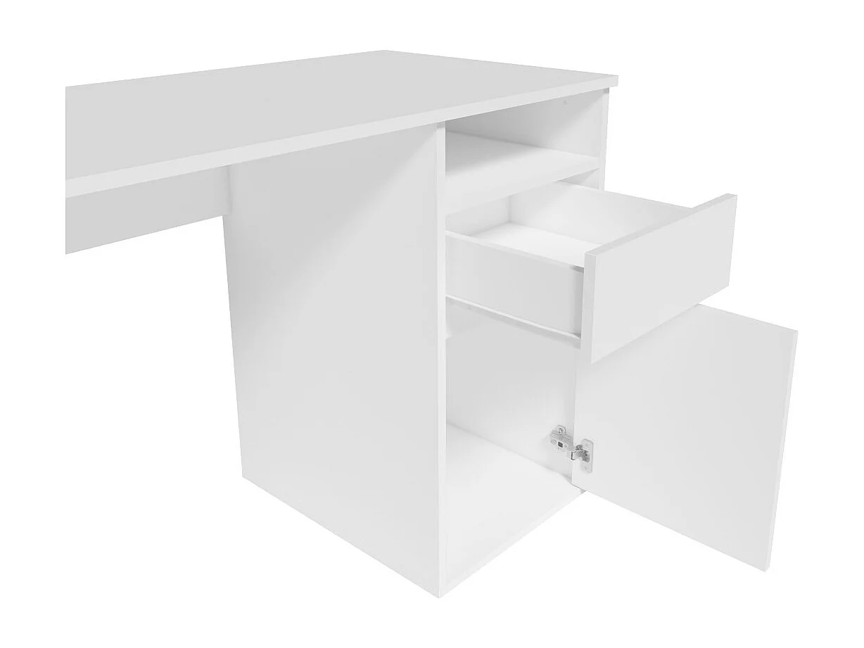 Bureau BILOU blanc – 1 tiroir, 1 porte et 2 niches – Look épuré et lumineux pour chambre enfant