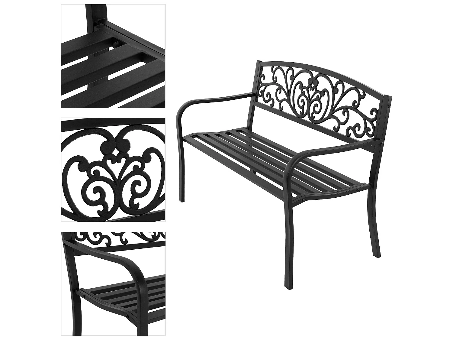 Banco de jardín en acero negro banco de estilo elegante ECD Germany