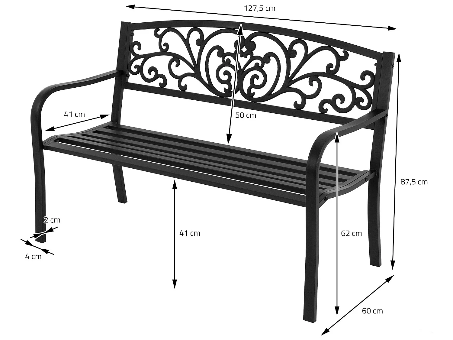 Banco de jardín en acero negro banco de estilo elegante ECD Germany
