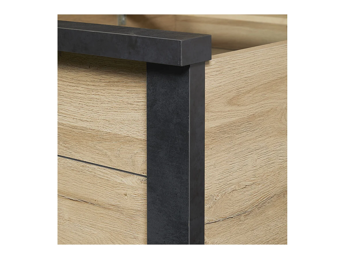 SIWA - Lit 160x200cm Effet Bois et Beton Ciré