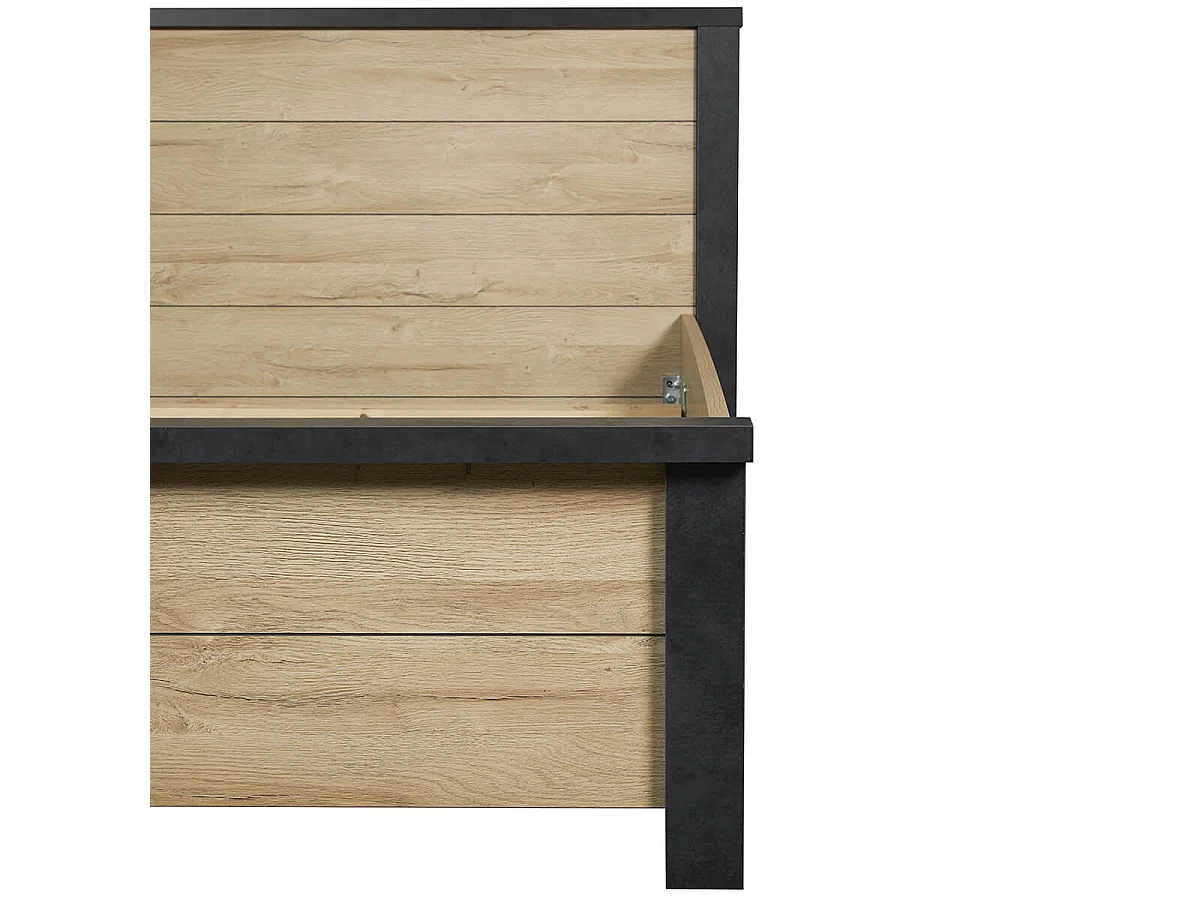 SIWA - Lit 140x190cm Effet Bois et Beton Ciré