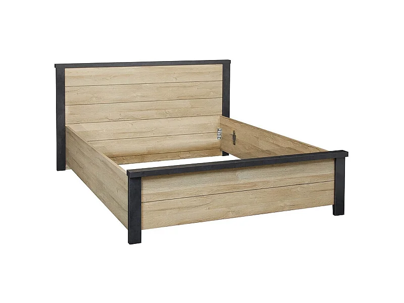 SIWA - Lit 140x200cm Effet Bois et Beton Ciré