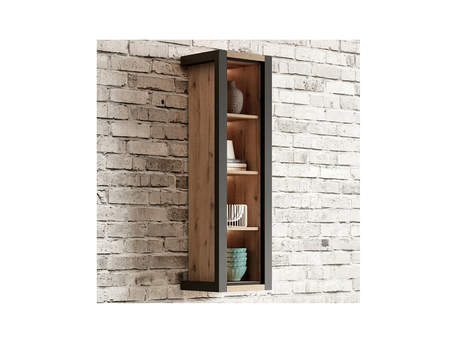 Biblioteca suspensa ou para colocar coleção BOWIE. Cor carvalho e preto.