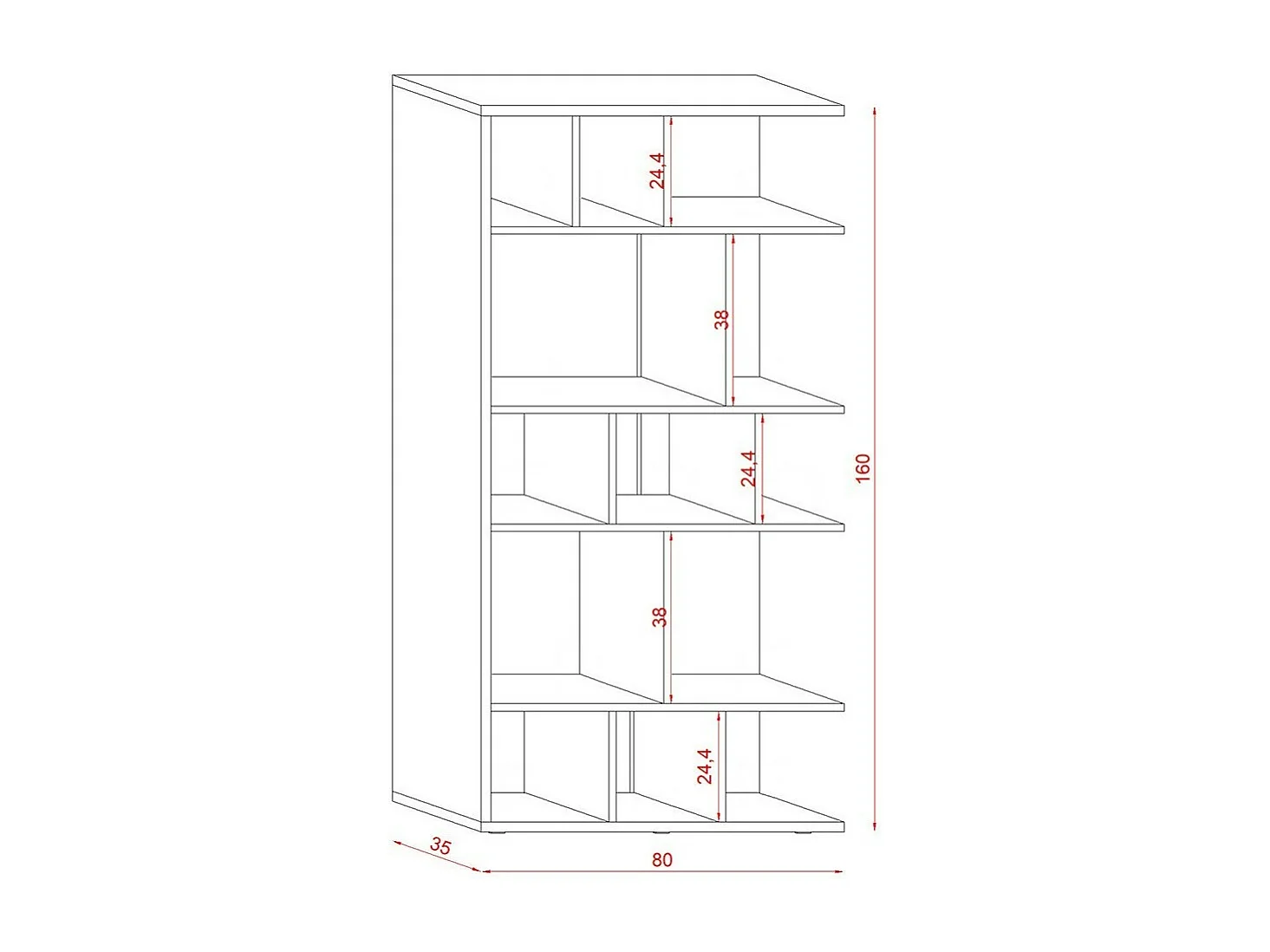Bibliothèque design NOE, 13 niches, coloris noir mat et chêne.