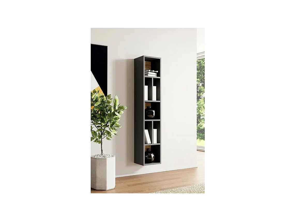 Biblioteca suspensa 160x32cm coleção OHIO. Cores cinza antracite e carvalho.