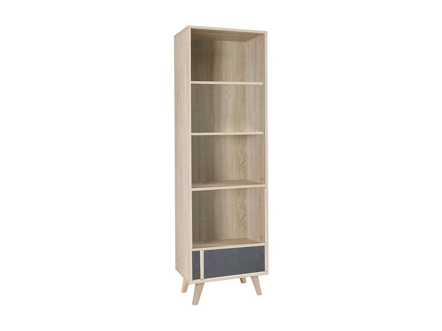 MALMO Bücherregal in hellem Eichenholz und Grau – 1 Tür und 4 Fächer