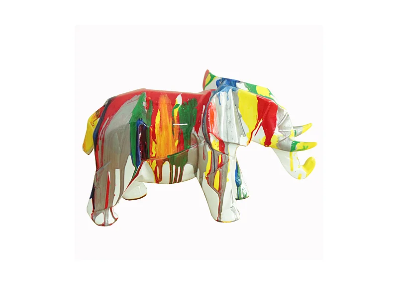 Statue éléphant géométrique coulure argenté multicolore H21 cm - DUMBO