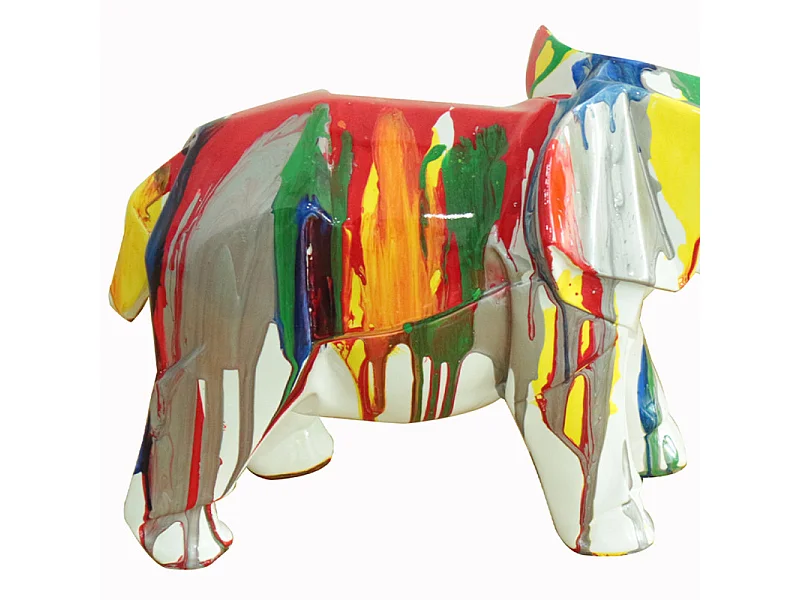 Statue éléphant géométrique coulure argenté multicolore H21 cm - DUMBO