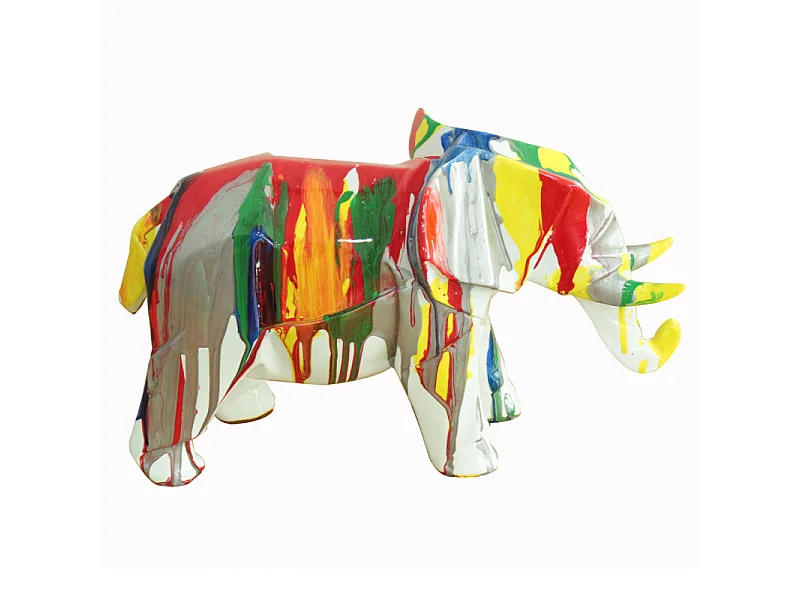 Statue éléphant géométrique coulure argenté multicolore H21 cm - DUMBO