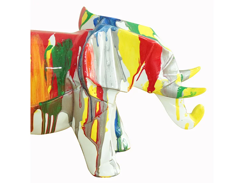 Statue éléphant géométrique coulure argenté multicolore H21 cm - DUMBO