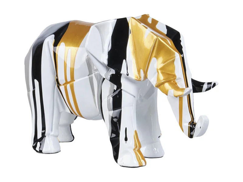 Statue éléphant géométrique coulure noir argenté doré H20 cm - DUMBO