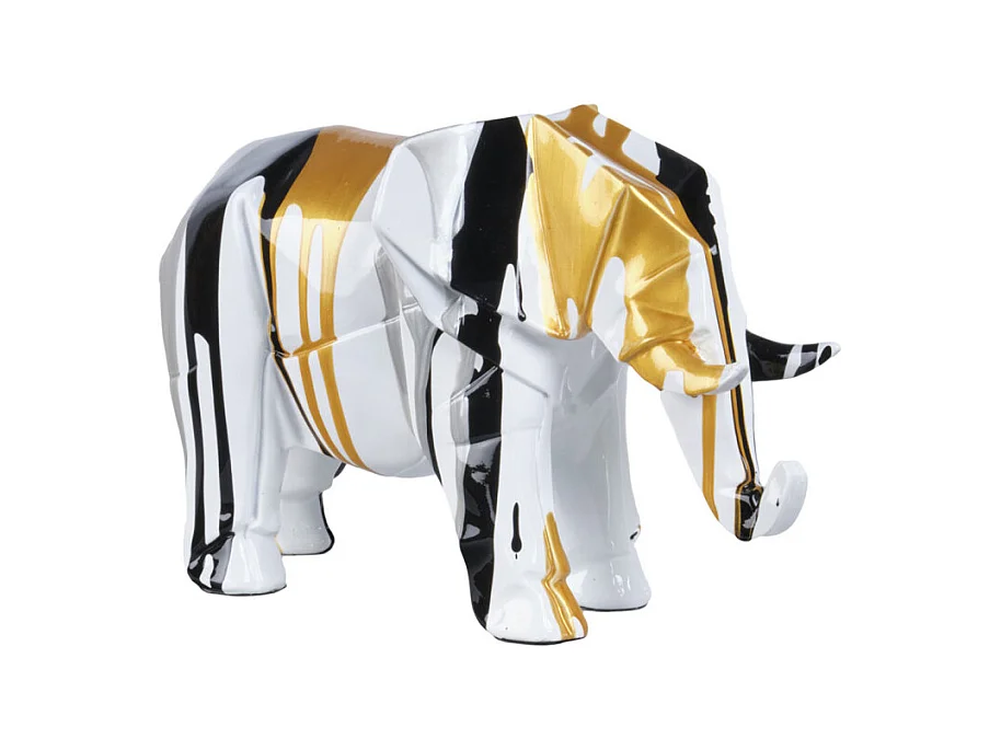 Statue éléphant géométrique coulure noir argenté doré H20 cm - DUMBO