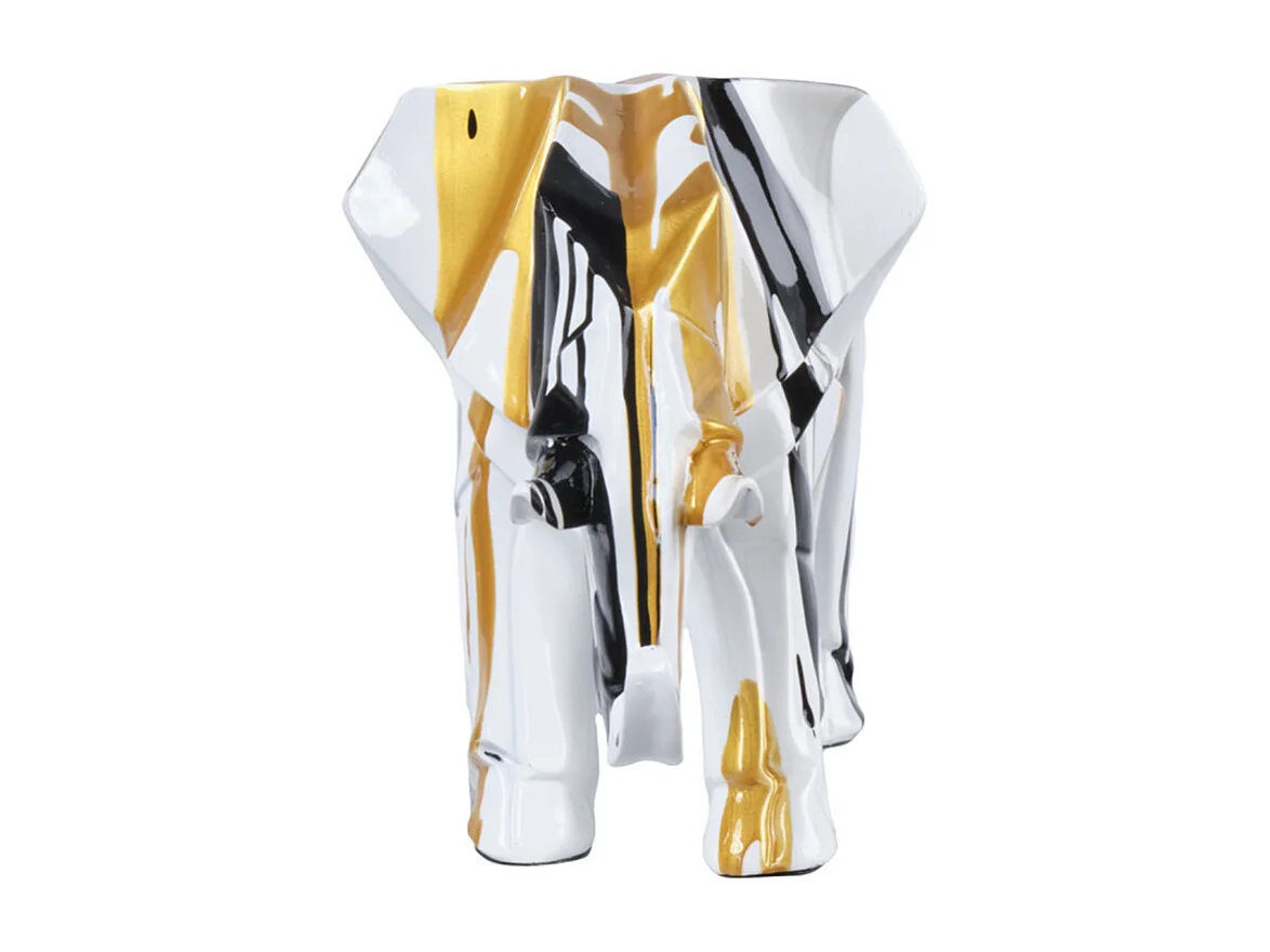 Statue éléphant géométrique coulure noir argenté doré H20 cm - DUMBO