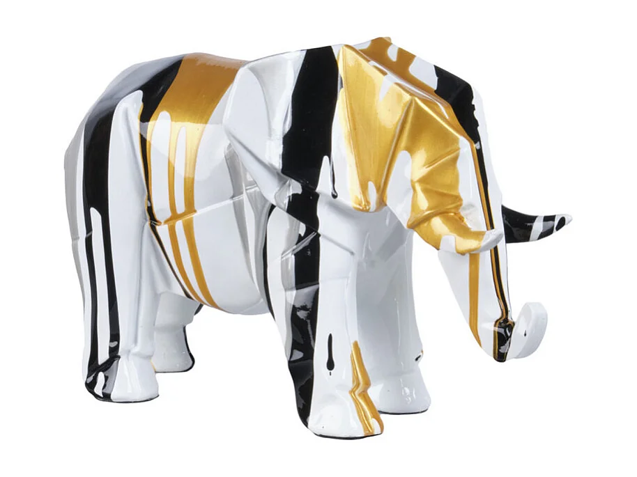 Statue éléphant géométrique coulure noir argenté doré H20 cm - DUMBO