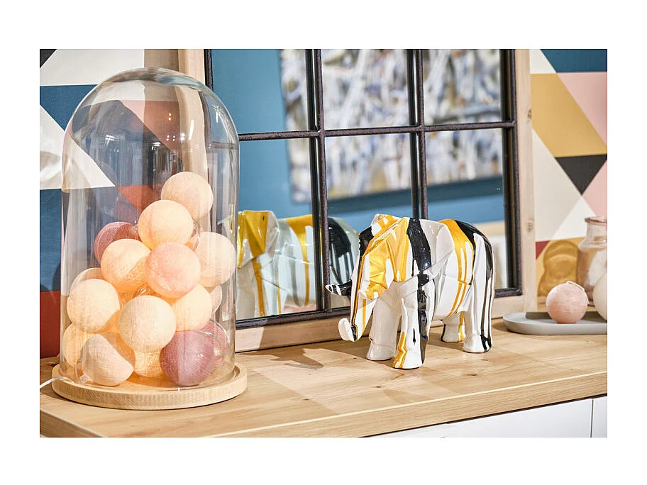 Statue éléphant géométrique coulure noir argenté doré H20 cm - DUMBO