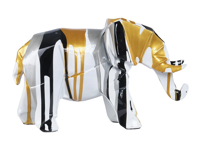 Statue éléphant géométrique coulure noir argenté doré H20 cm - DUMBO