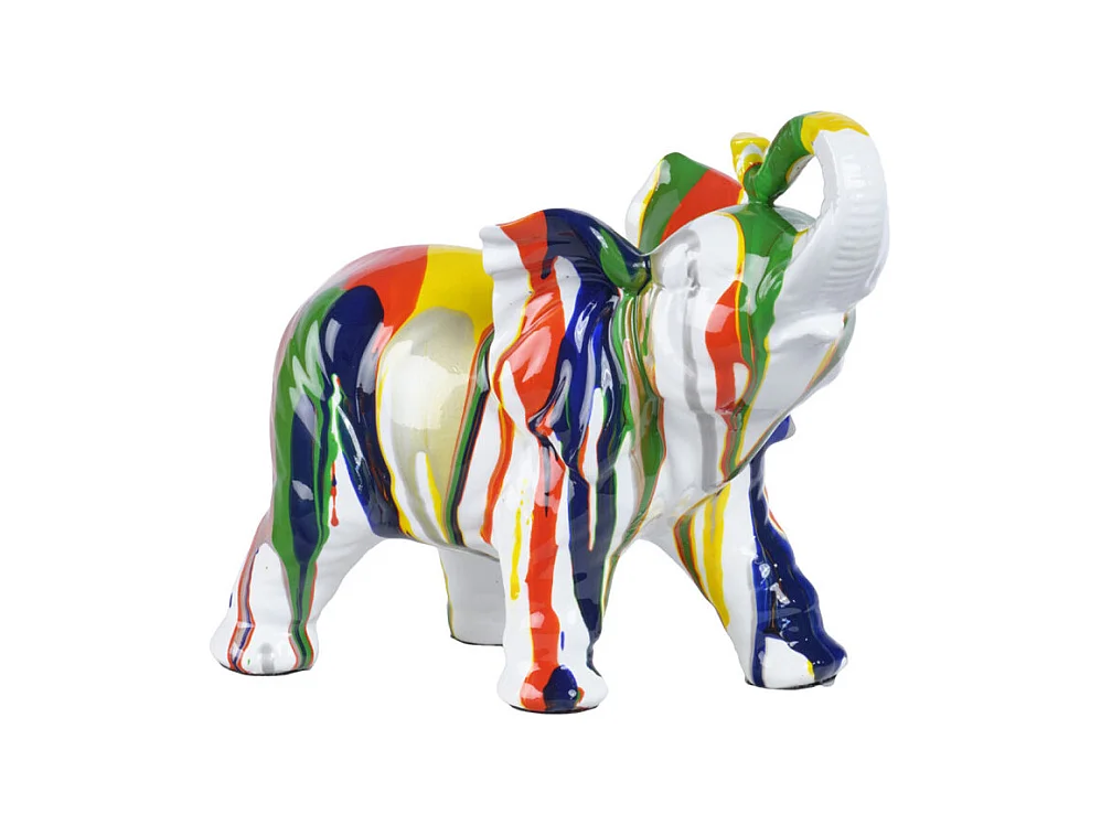 Statue éléphant avec coulures argenté et multicolore H21 cm - DUMBO