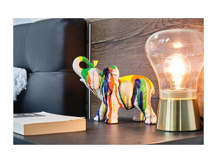 Statue éléphant avec coulures argenté et multicolore H21 cm - DUMBO