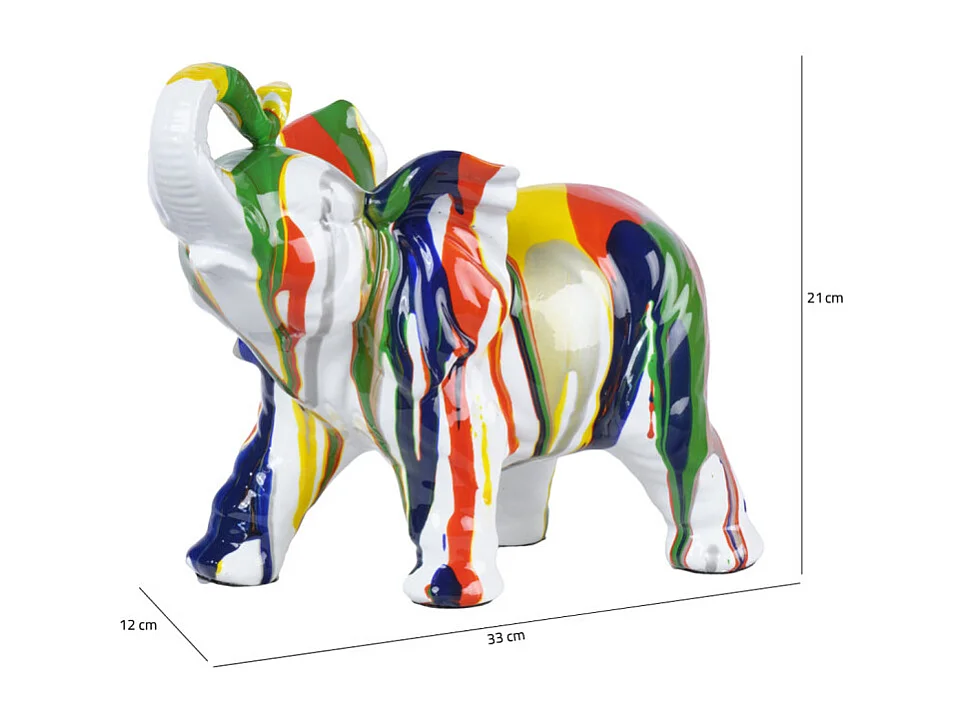 Statue éléphant avec coulures argenté et multicolore H21 cm - DUMBO