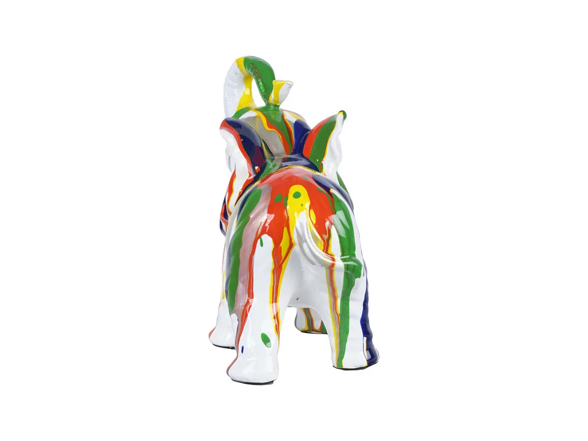 Statue éléphant avec coulures argenté et multicolore H21 cm - DUMBO