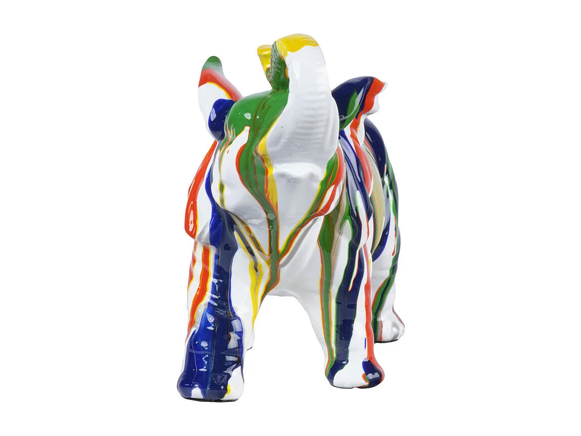 Statue éléphant avec coulures argenté et multicolore H21 cm - DUMBO