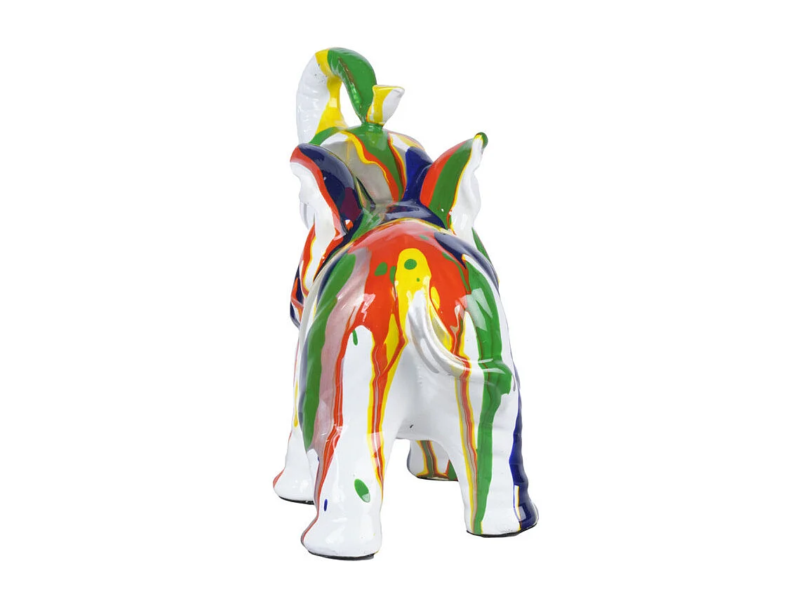 Statue éléphant avec coulures argenté et multicolore H21 cm - DUMBO