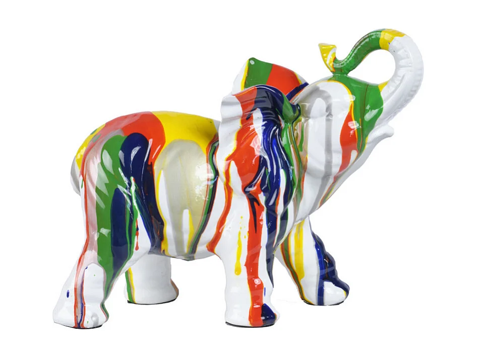 Statue éléphant avec coulures argenté et multicolore H21 cm - DUMBO