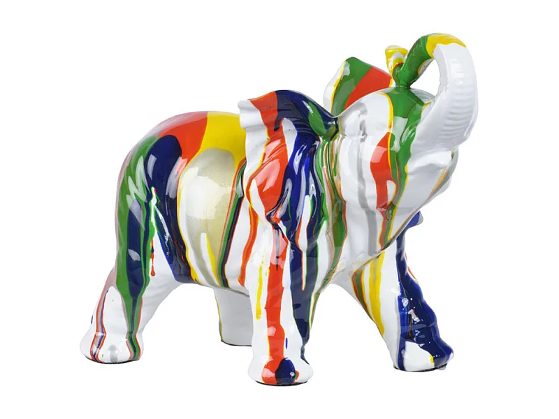 Statue éléphant avec coulures argenté et multicolore H21 cm - DUMBO